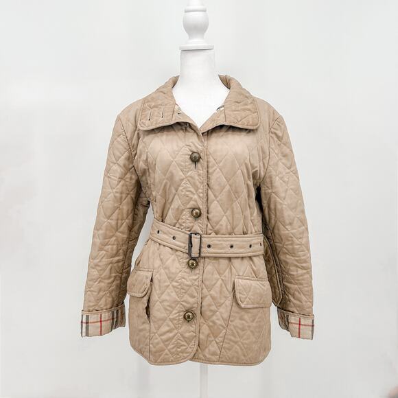 Burberry Quilted Coat Winter Down Finsbridge Plaid Jacket Check Cream M - Picture 2 of 16